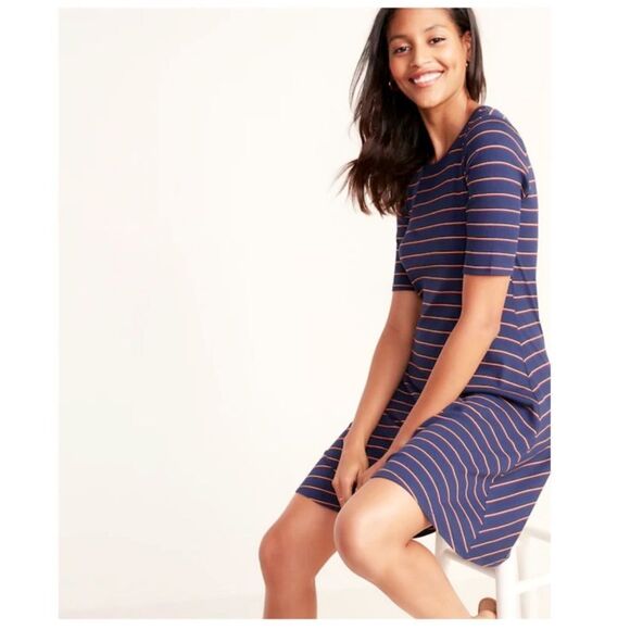 Striped Rib-Knit Fit & Flare Dress- TALL - Picture 3 of 16